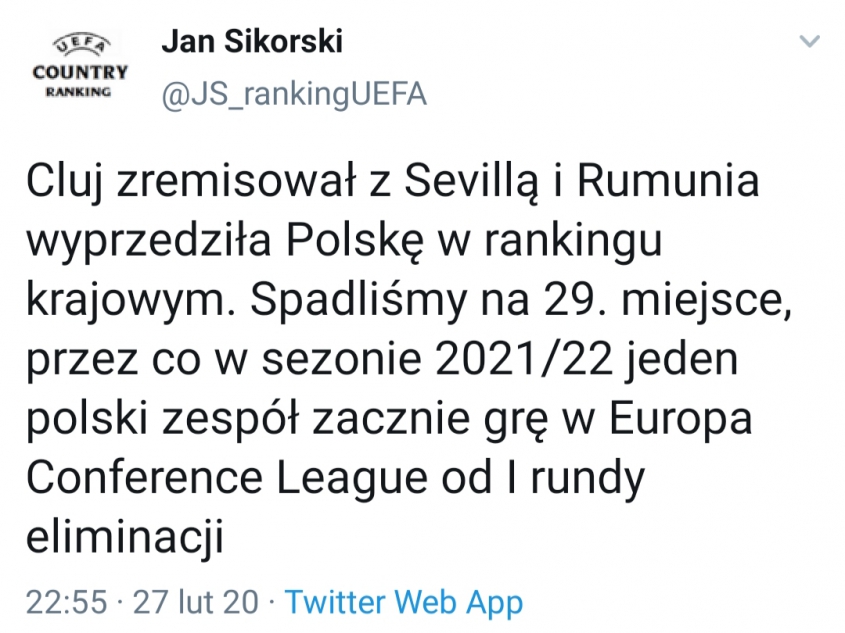 Kolejny SPADEK Polski w rankingu UEFA